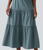 Robe midi décontractée en popeline stretch à manches courtes et col en V