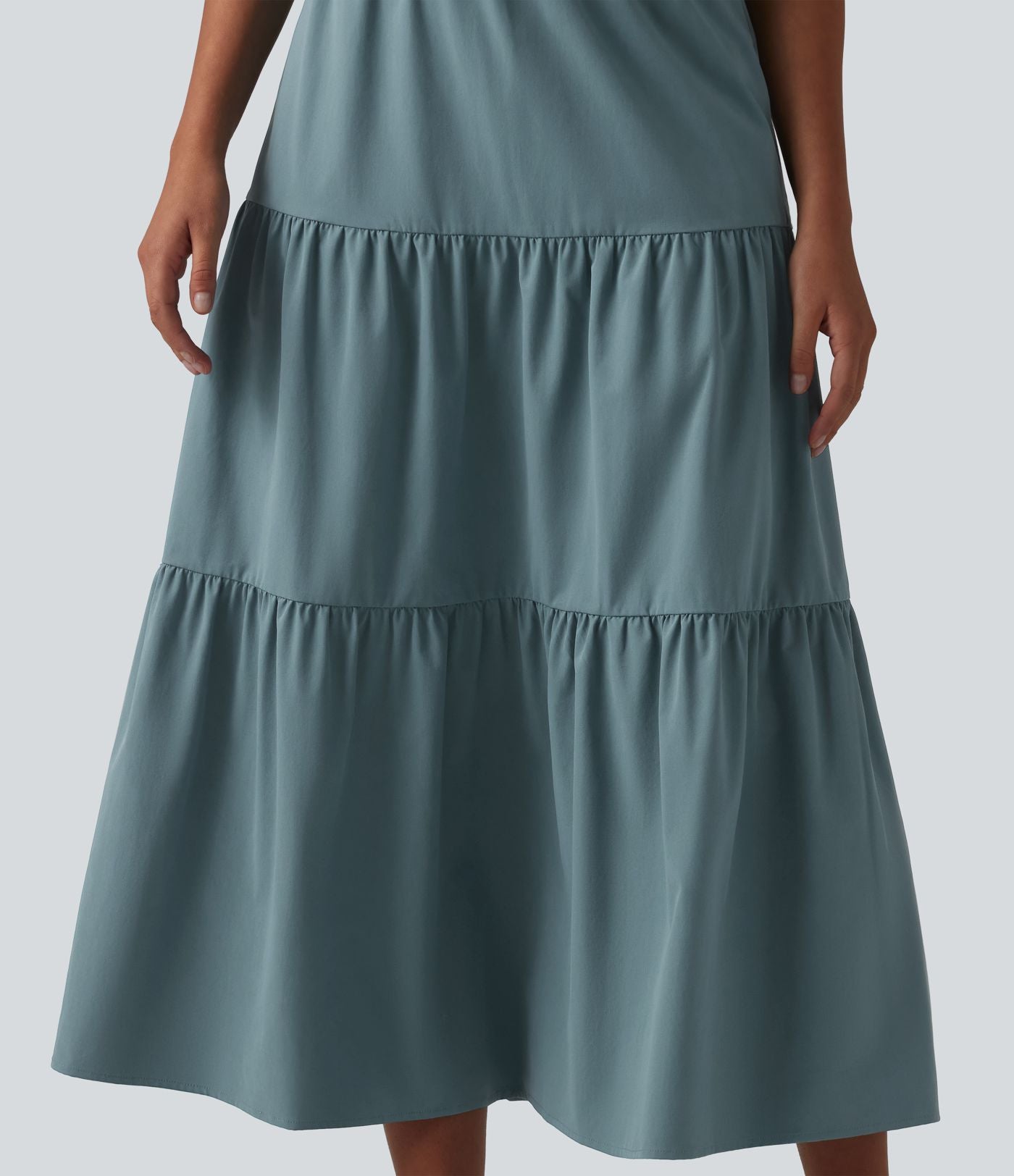 Robe midi décontractée en popeline stretch à manches courtes et col en V