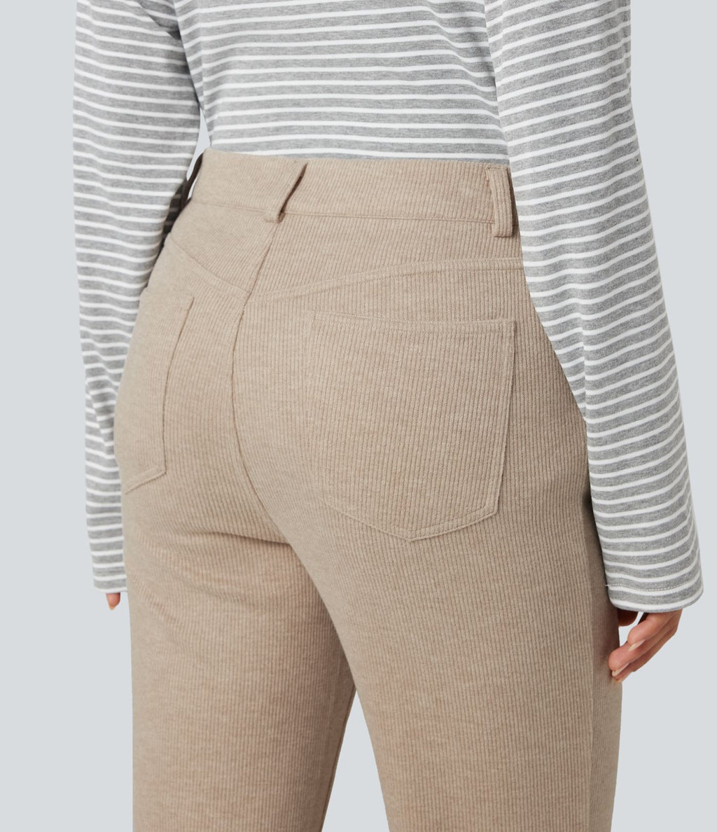 Pantalon bootcut côtelé taille haute avec poches