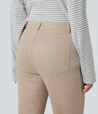 Pantalon bootcut côtelé taille haute avec poches