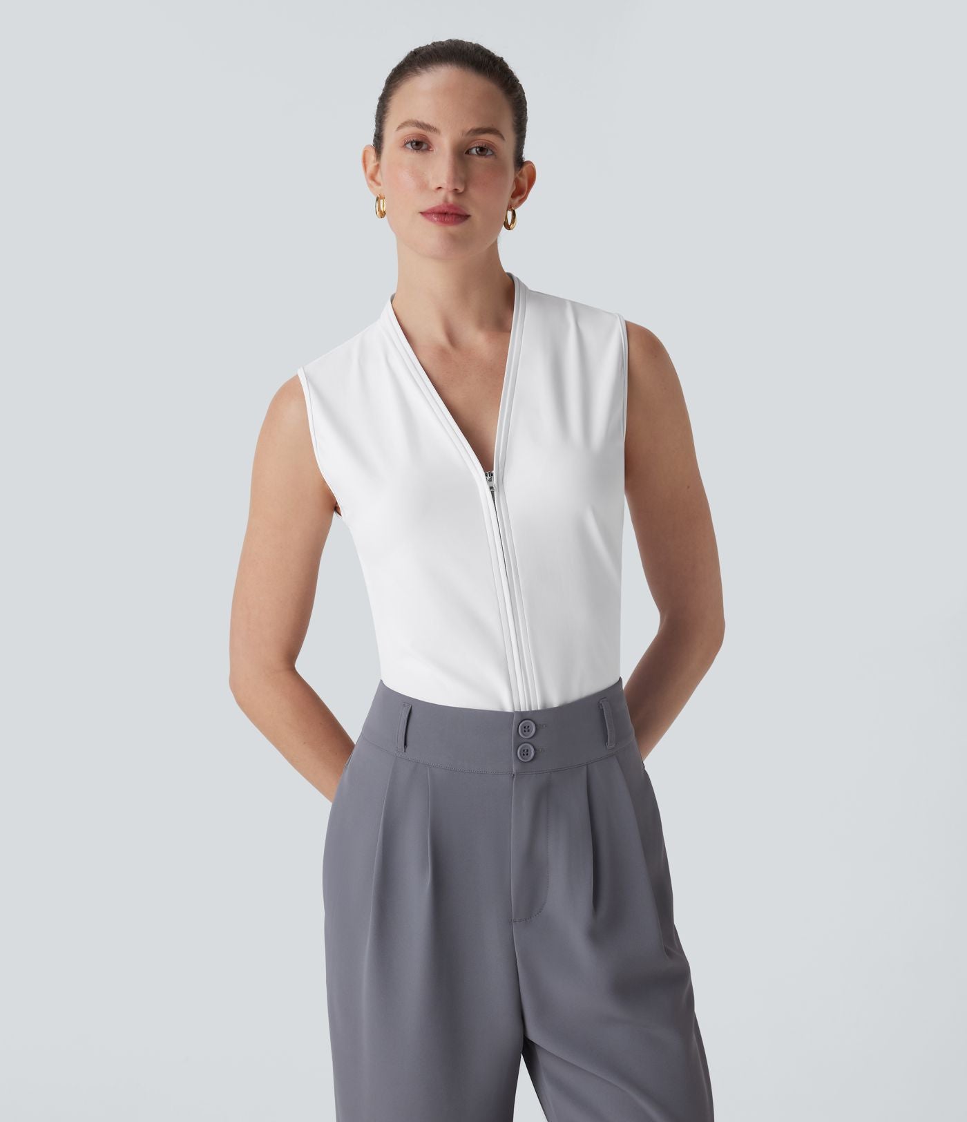 Blouse de travail Softlyzero™ Airy col V zippée sans manches Cool Touch - UPF50+