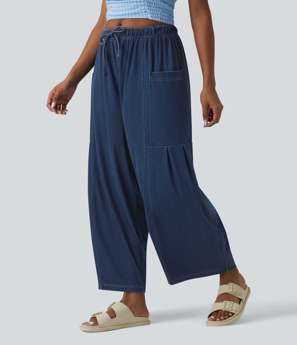 Halara Flex™ Jean large 7/8 casual taille mi-haute en lyocell drapé, avec cordon de serrage et poches