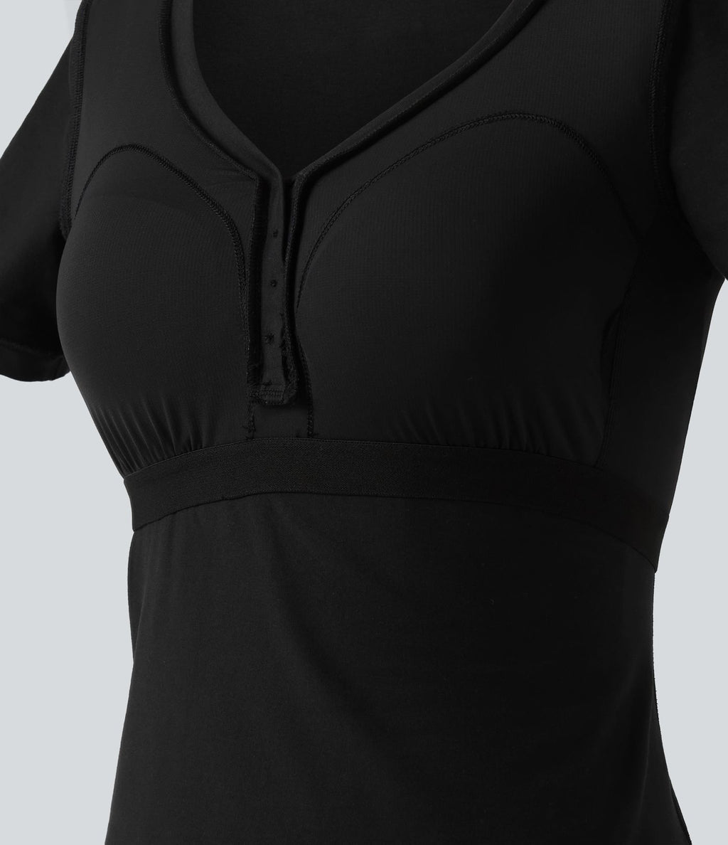 Halara T-shirt décontracté en jersey de coton, col V, manches courtes, brassière intégrée, bonnets B-DD