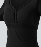 Halara T-shirt décontracté en jersey de coton, col V, manches courtes, brassière intégrée, bonnets B-DD