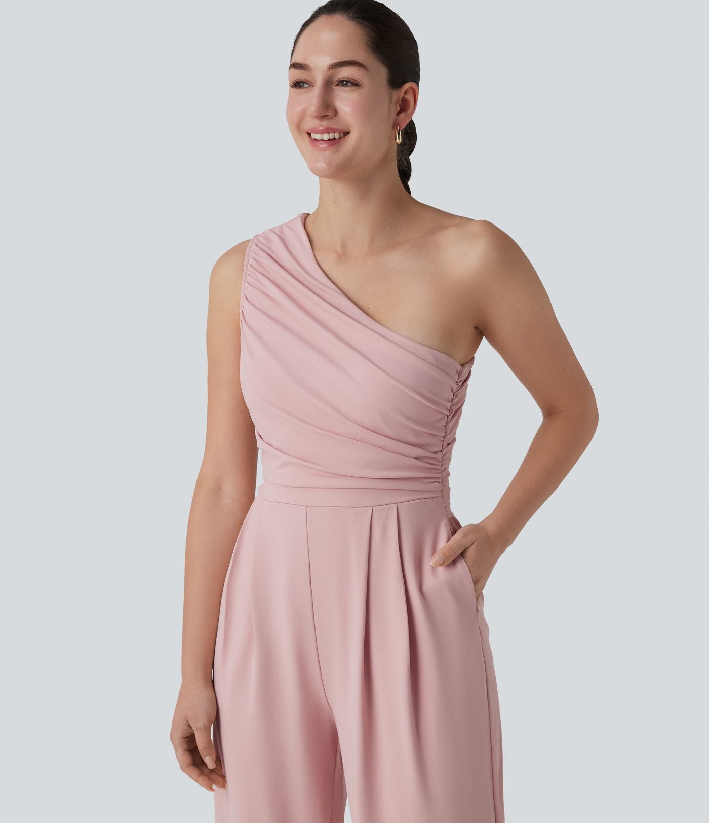 Combinaison décontractée asymétrique sans manches froncée soutien-gorge intégré avec poches - Easy Peasy