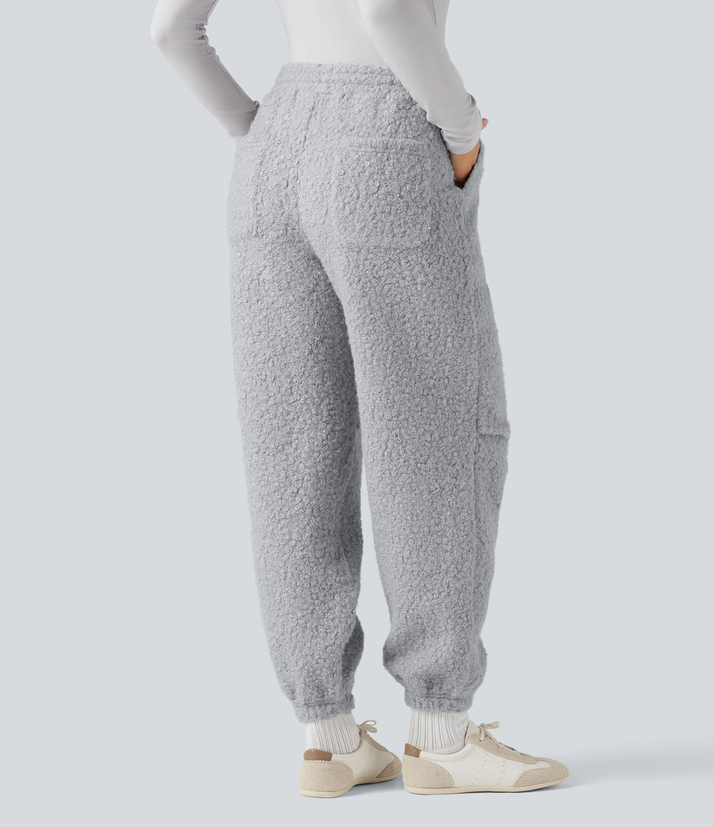 Jogging décontracté en teddy taille mi-haute avec cordon et poches