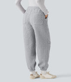 Jogging décontracté en teddy taille mi-haute avec cordon et poches