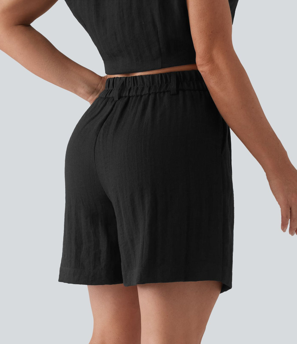 Short décontracté taille haute avec poches