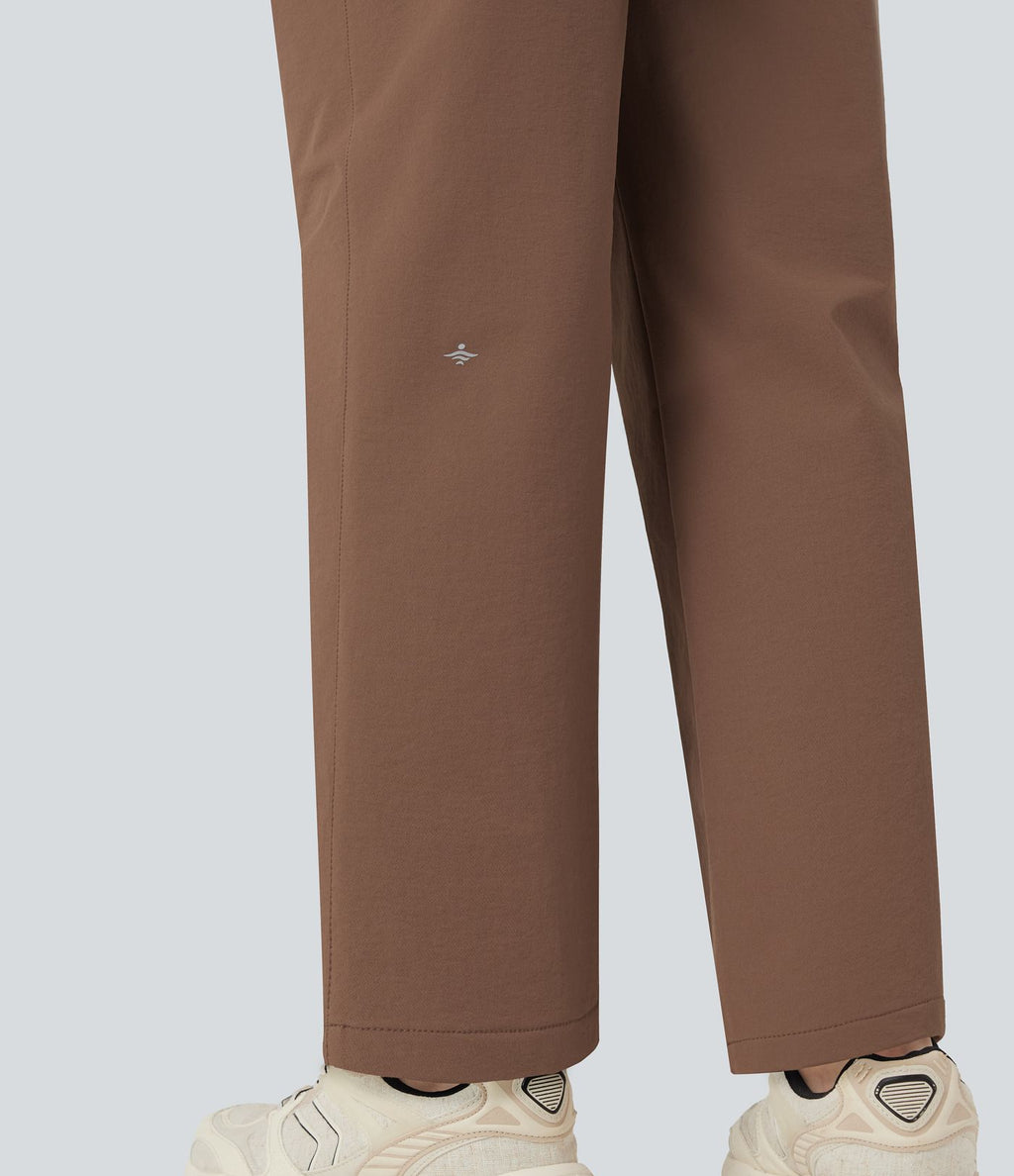 Pantalon de randonnée droit déperlant taille mi-haute avec poches
