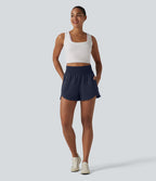 Short sweat décontracté taille haute à ourlet arrondi 7,5 cm avec poches