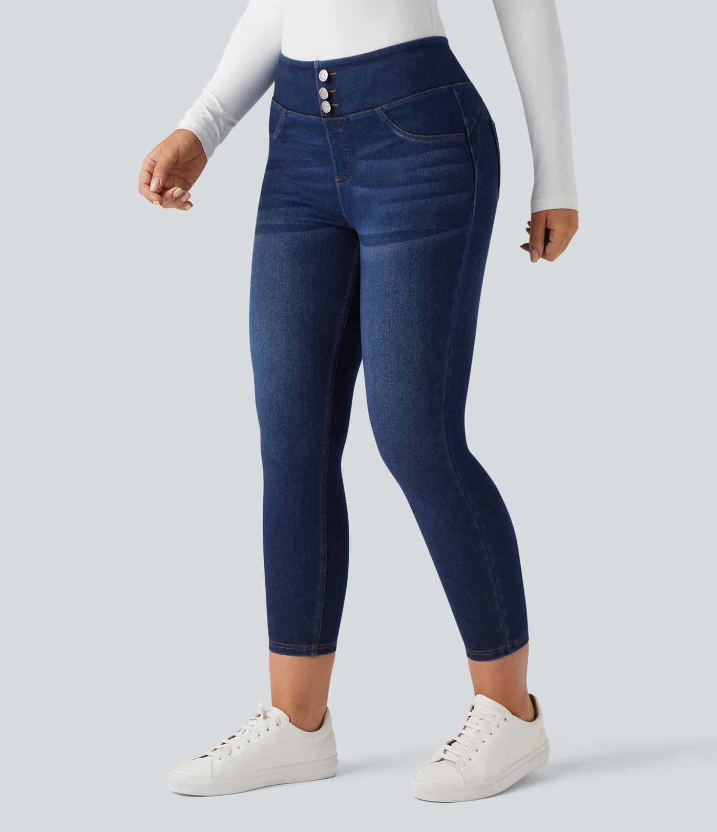 Halara Flex™ Denim Heat Legging denim casual 7/8 taille haute avec poches