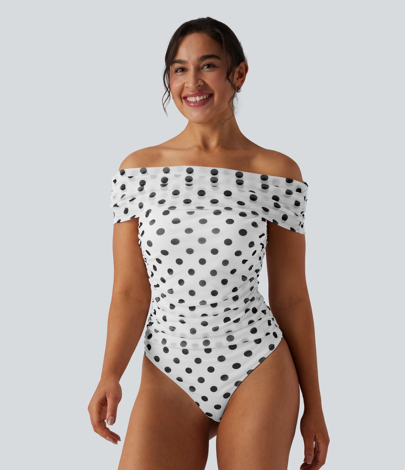 Body décontracté épaules dénudées à pois en mesh
