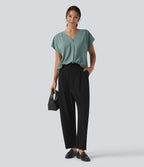 Blouse esprit bureau oversize défroissage facile, col V et manches courtes