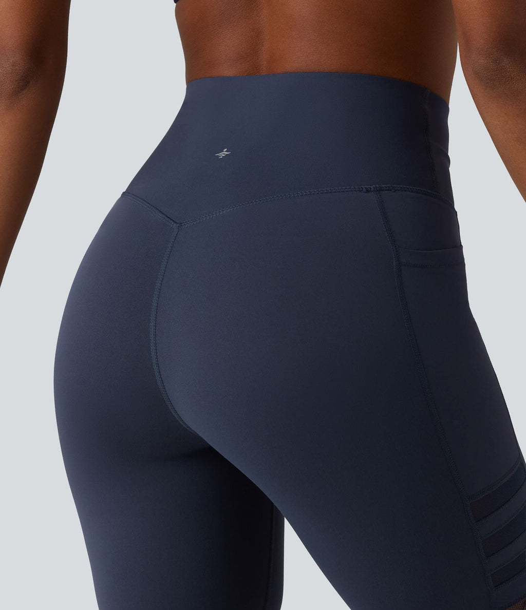 Halara UltraSculpt™ Short de cycliste gainant taille haute en mesh respirant avec dentelle contrastée et poches — 23 cm
