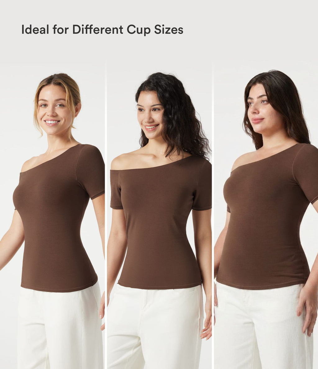 T-shirt casual Halara en jersey de coton asymétrique brassière intégrée bonnets B à DD