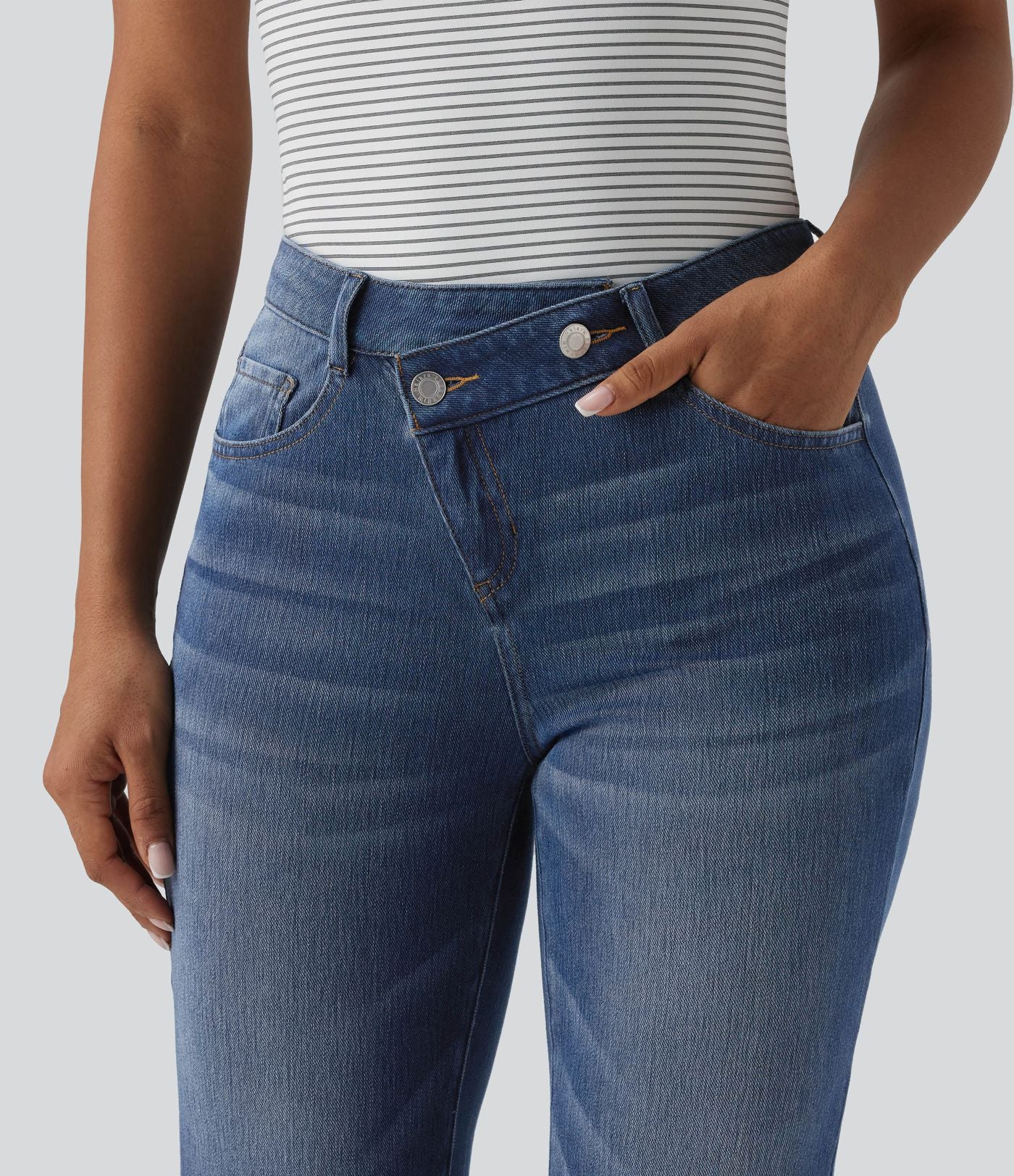 Jean 7/8 Halara Flex™ asymétrique casual taille haute avec poches