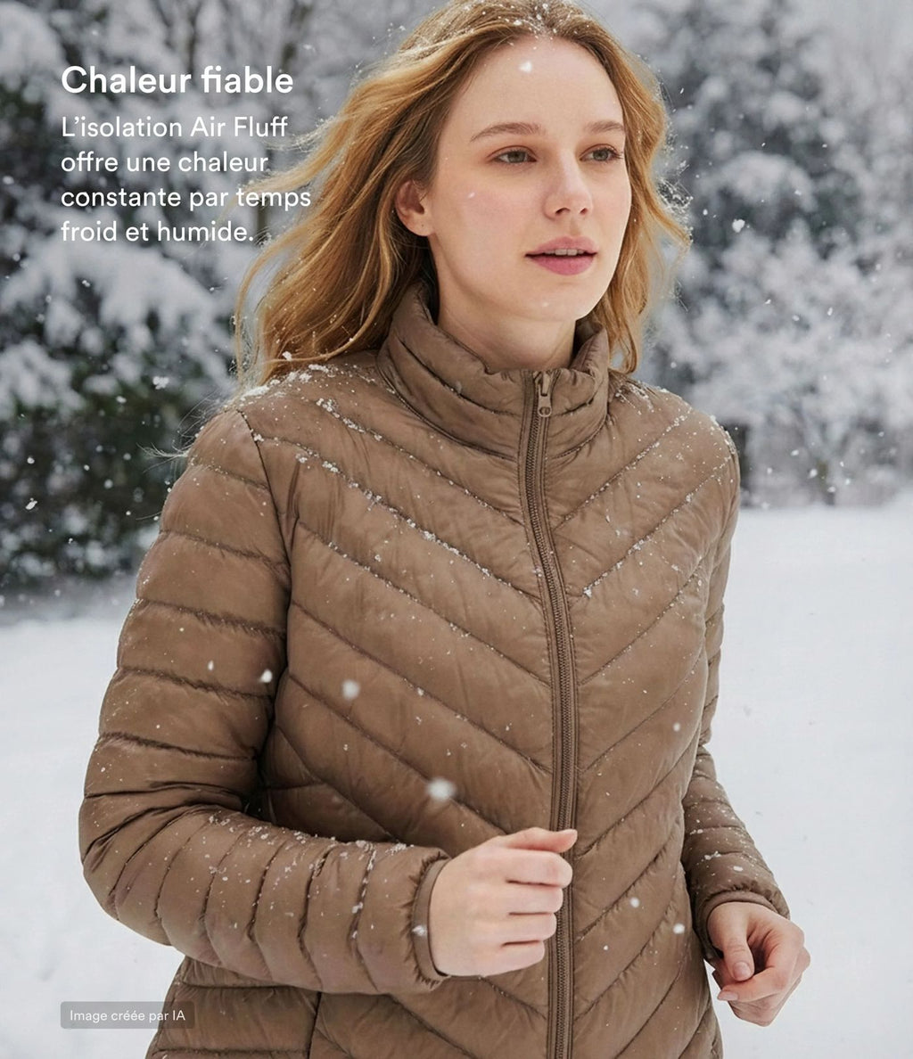 Veste casual compactable en duvet synthétique zippée à col montant et manches longues avec poches
