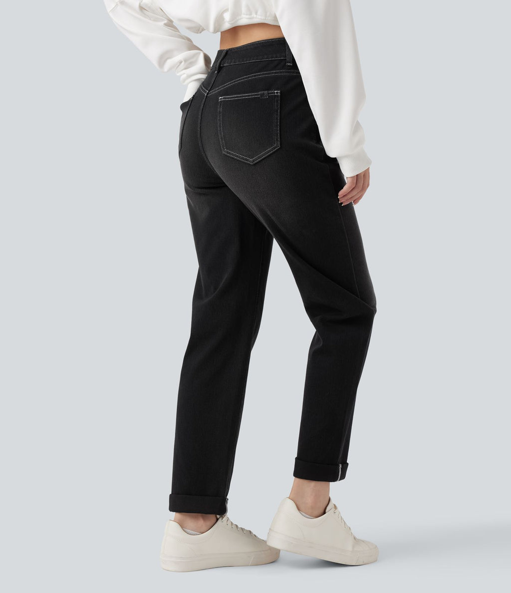 Jean décontracté Halara Flex™ ajusté taille haute ourlet retroussé avec poches