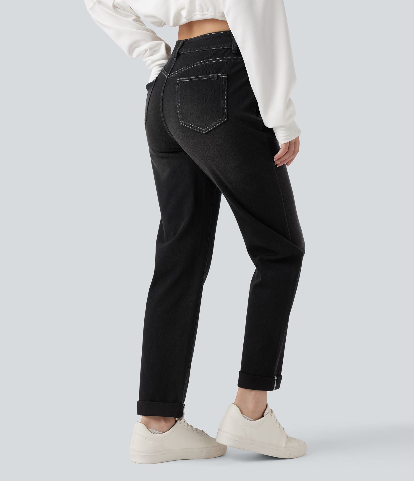 Jean décontracté Halara Flex™ ajusté taille haute ourlet retroussé avec poches