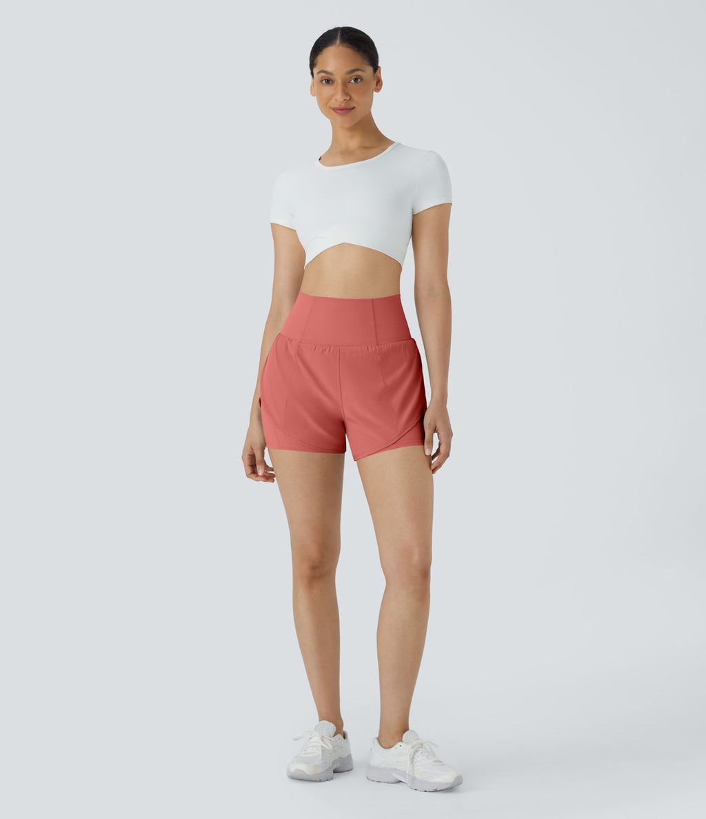 Breezeful™ Short 8,8cm Yoga Séchage Rapide 2 en 1 Taille Super Haute Ourlet Courbé Poches Latérales