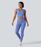 OneForm Seamless Flow Débardeur de yoga court col V avec brassière intégrée et laçage