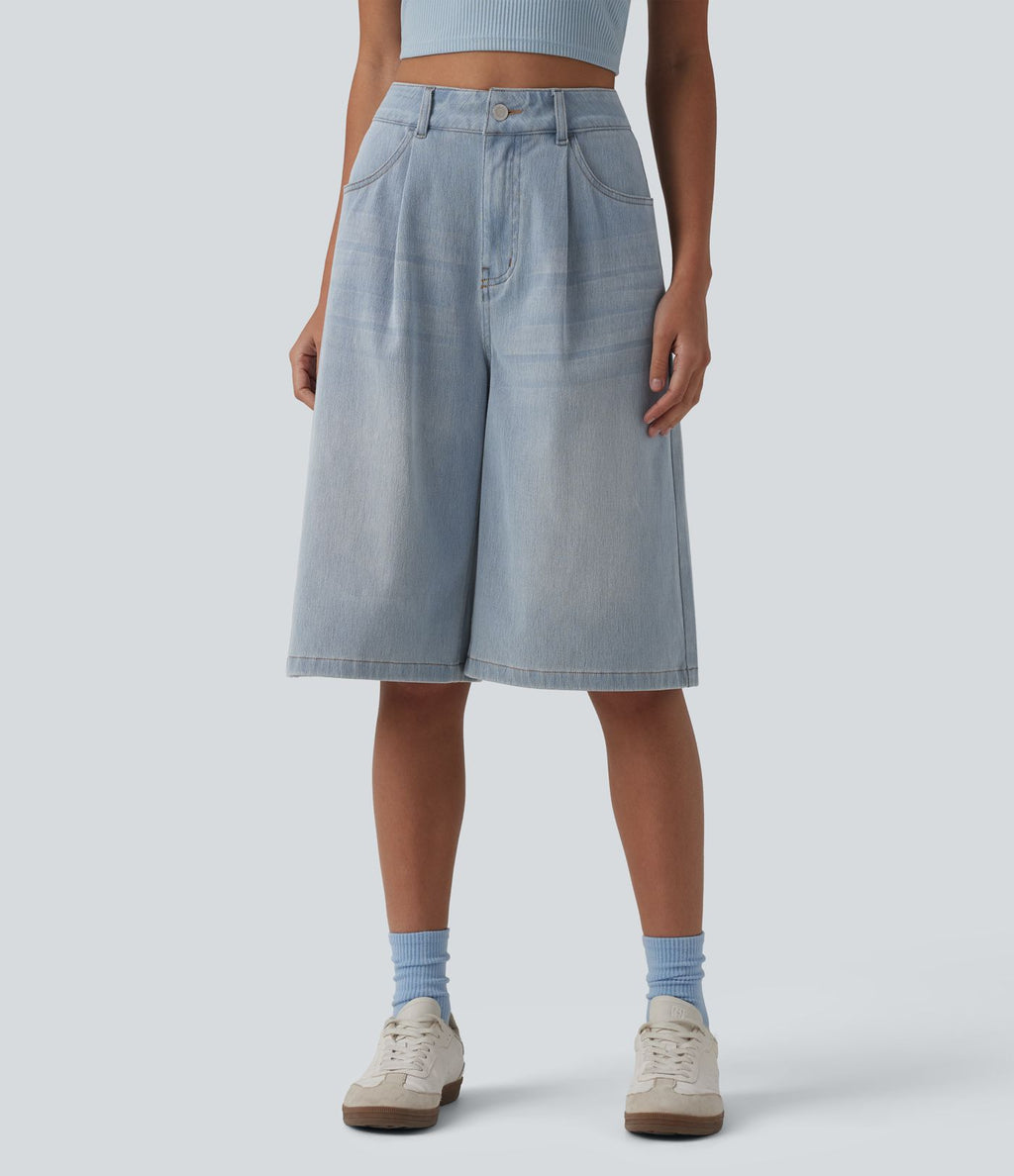 Bermuda denim décontracté Halara Flex™ taille haute avec poches