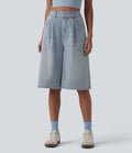 Bermuda denim décontracté Halara Flex™ taille haute avec poches