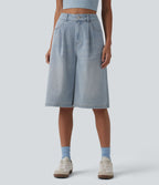 Bermuda denim décontracté Halara Flex™ taille haute avec poches