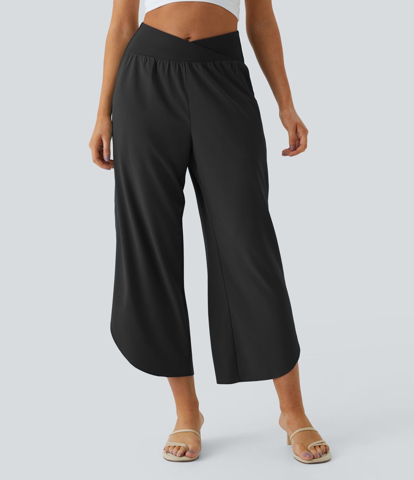 Breezeful™ Pantalon Fluide Vacances Séchage Rapide Taille Haute Croisée Poches Latérales Plissées Fente