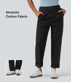 Pantalon coton fuselé taille mi-haute avec poches