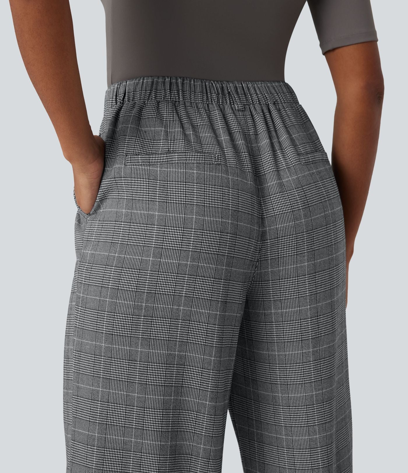 Pantalon de travail Halara Flex™ bootcut à carreaux pied-de-poule, taille haute, avec poches