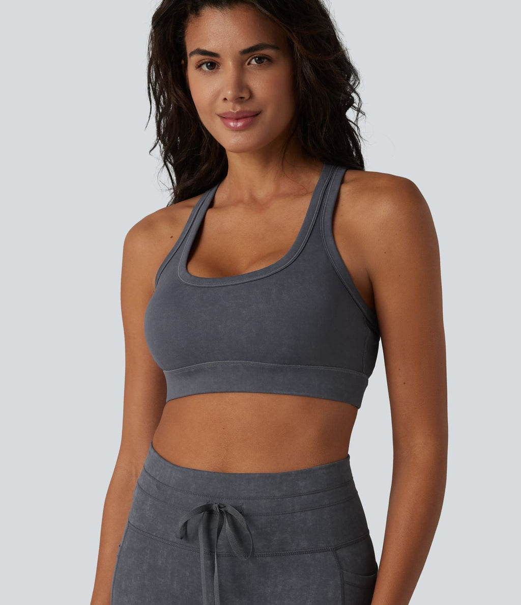 Brassière de sport col U dos nageur maintien léger