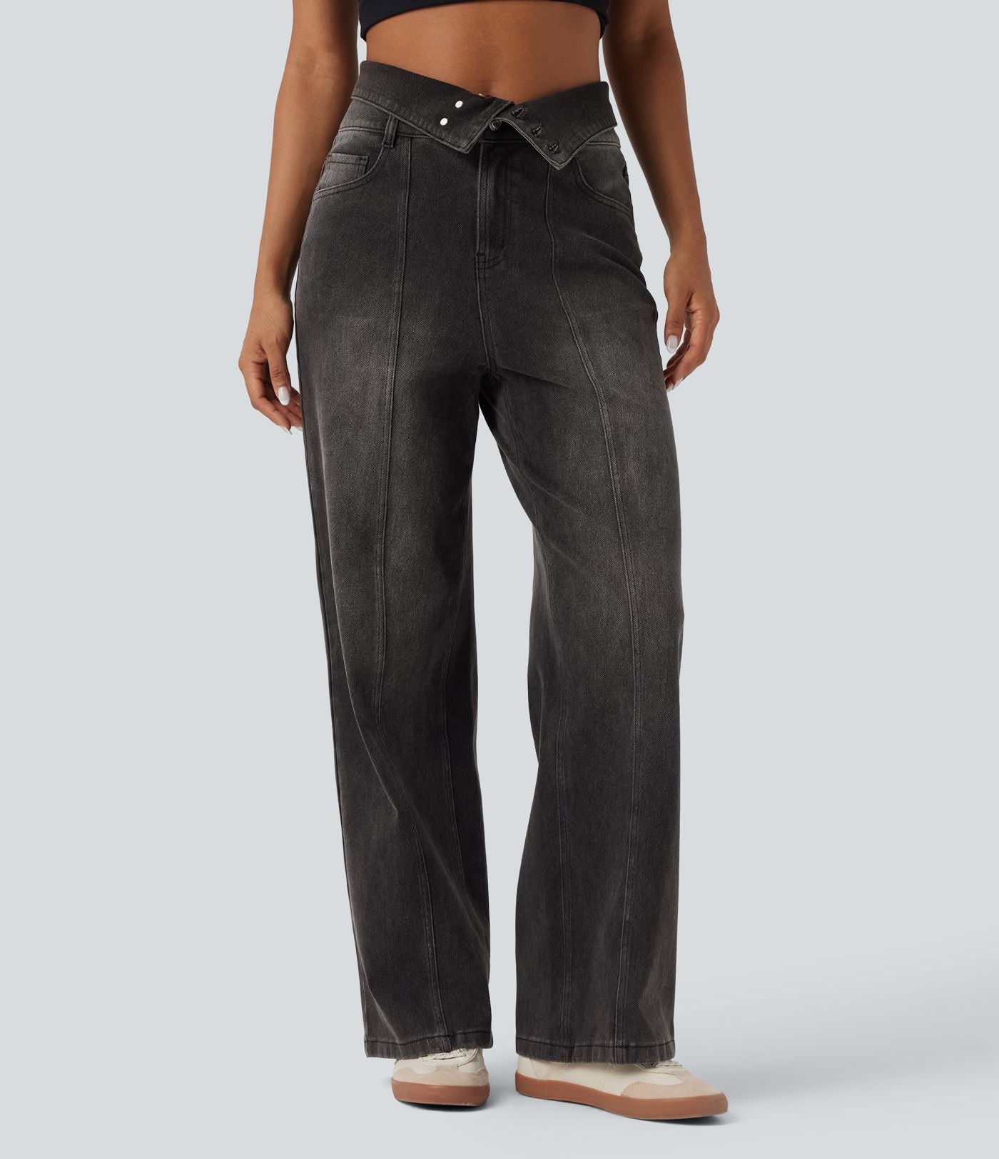 Jean décontracté Halara Flex™ jambe droite taille haute rabattable avec poches