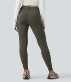 Pantalon cargo de randonnée ajusté polaire taille haute avec poches