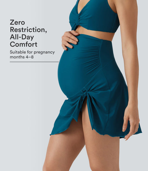 Bas de bikini de maternité 2-en-1 taille très haute avec fronces et ourlet asymétrique