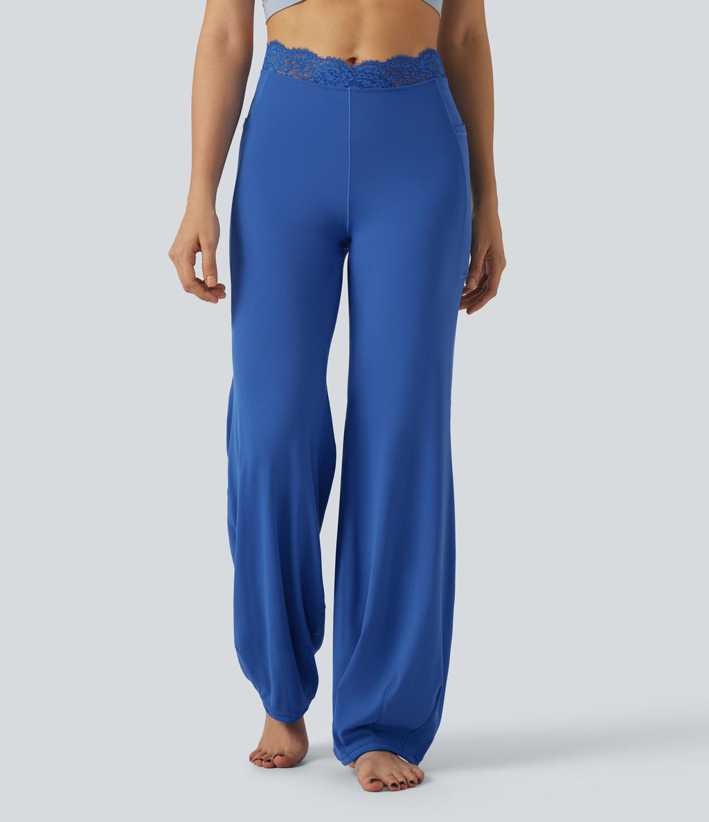 Pantalon de danse taille haute coupe ballon SoftlyZero™ avec dentelle contrastée, poches et protection solaire UPF50+