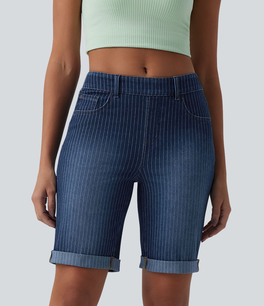 Short skinny casual en jean Halara Flex™ à rayures taille mi-haute avec ourlet retroussé et poches