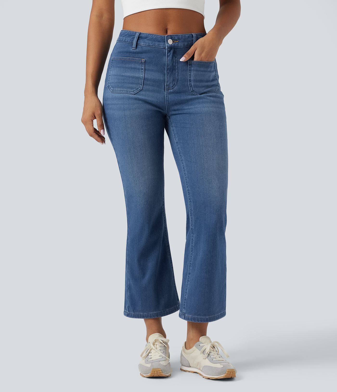 Halara Flex™ Jean 7/8 casual évasé en denim molleton taille mi-haute avec poches