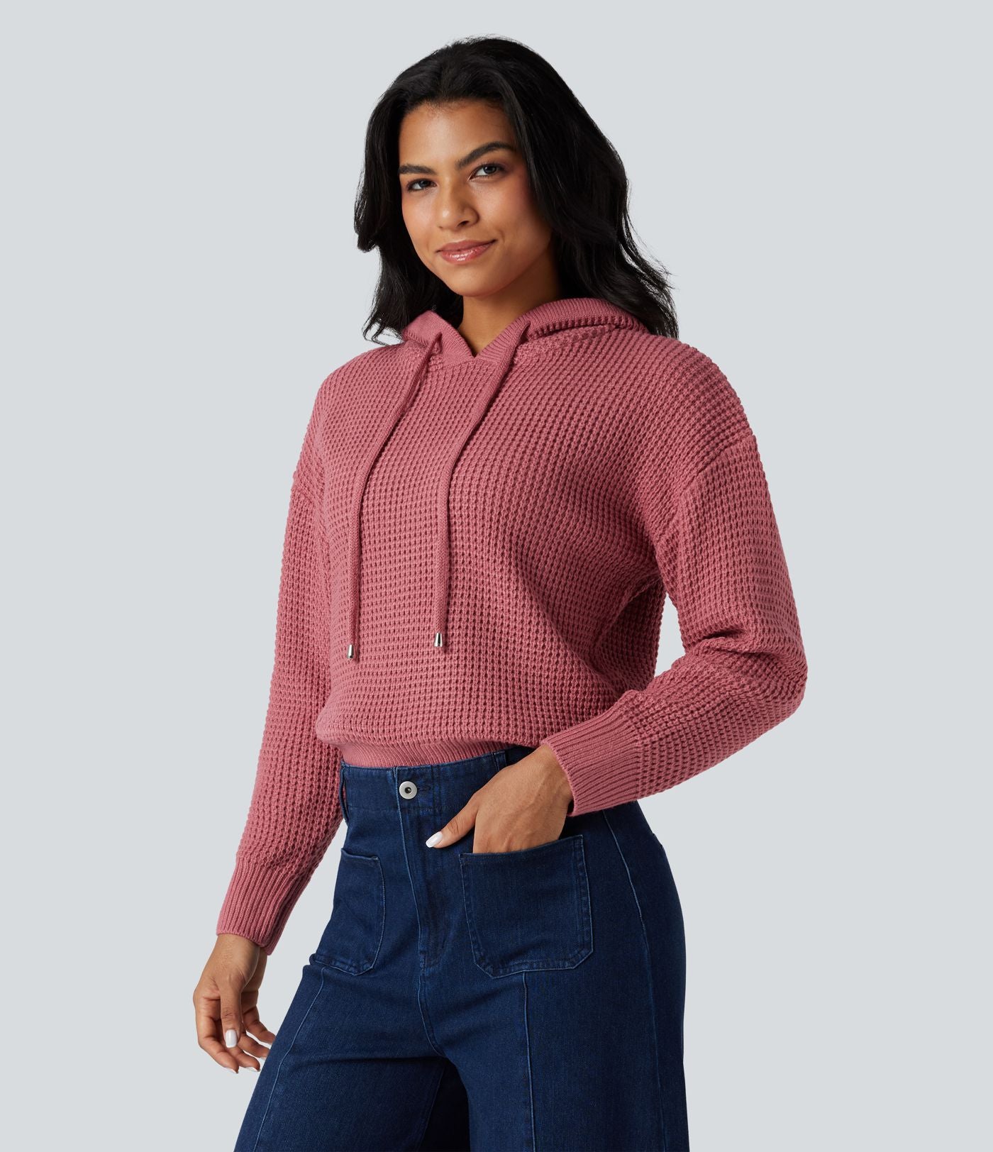 Pull à capuche cordon de serrage manches longues