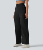 Pantalon casual droit taille haute avec poches