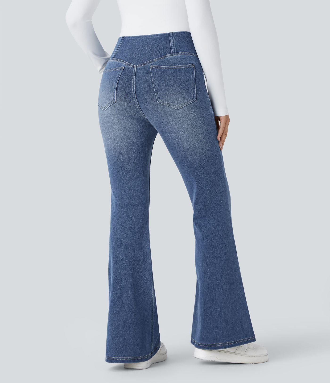 Halara Flex™ Jean Évasé à Taille Haute avec Poche Crossover Tissu Élastique Lavé