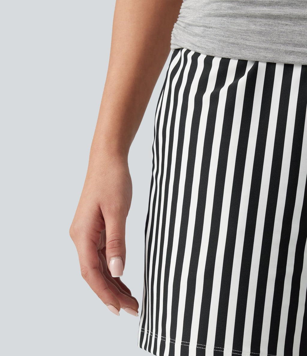 Short ample taille basse froncé à rayures avec poches, style vacances