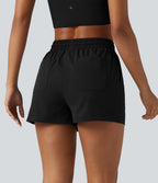 Short de sport baggy taille haute extensible en popeline avec cordon de serrage et poches