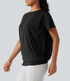 Haut de yoga effet frais InstantCool longueur allongée à manches courtes, encolure arrondie, fronces et protection solaire UPF50+