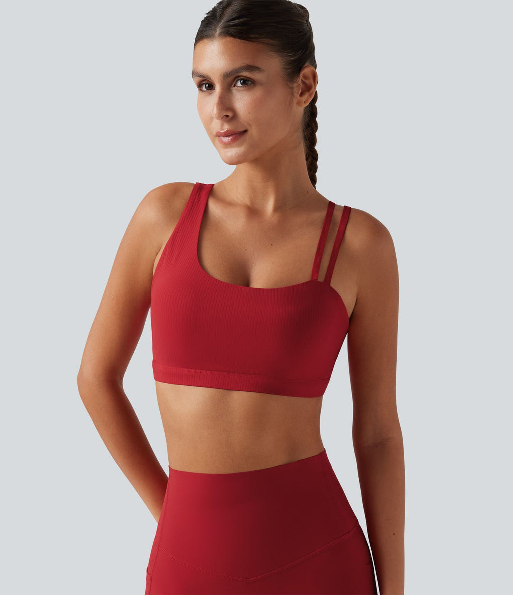 Brassière de running Halara UltraSculpt™ côtelée maintien léger asymétrique avec découpe et coussinets amovibles