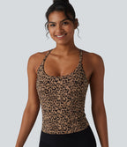 Halara UltraSculpt™ Débardeur de yoga imprimé léopard col rond échancré soutien-gorge intégré ourlet croisé