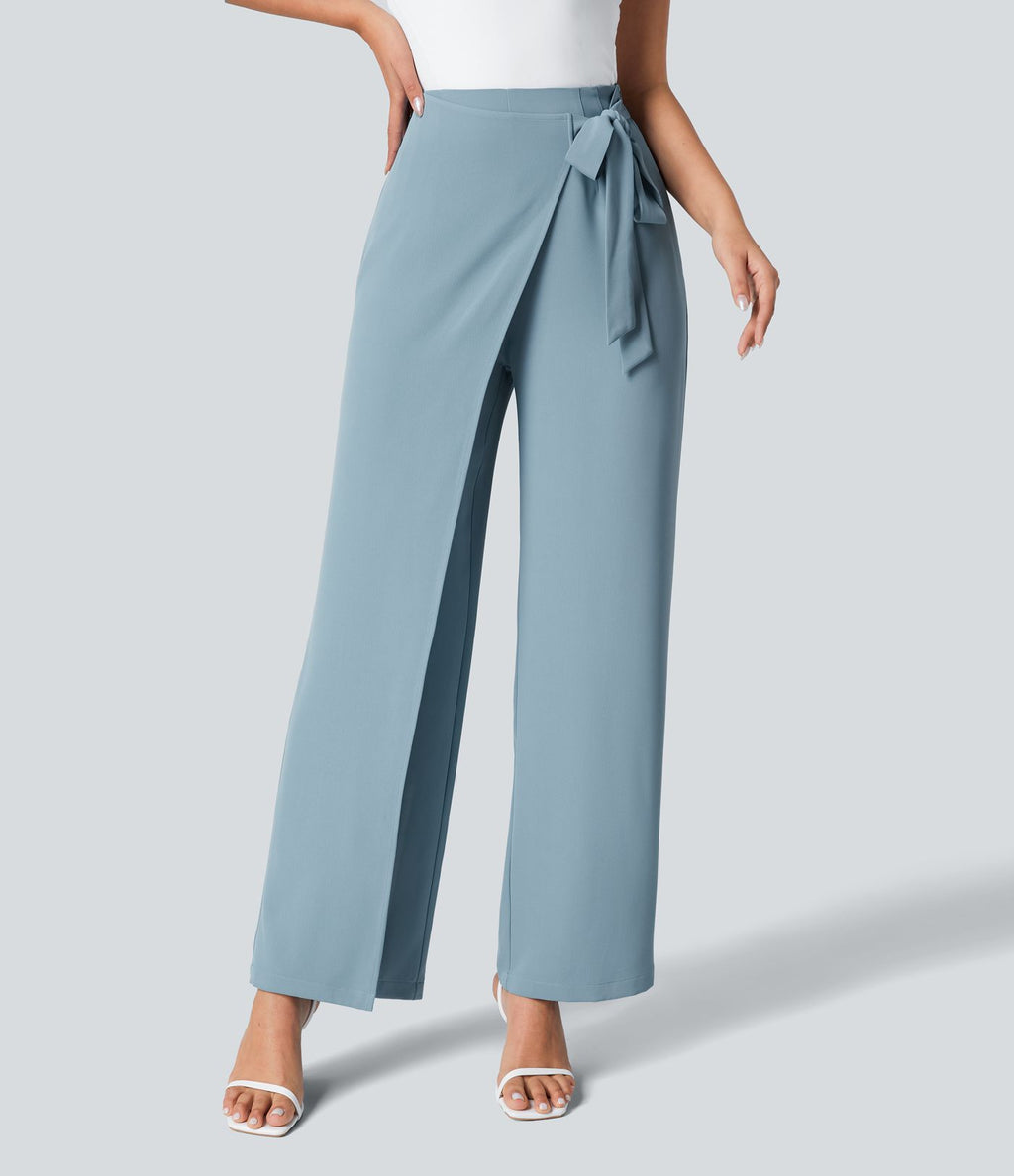 Pantalon Tailleur Large Fluide Taille Haute Fermeture Éclair Invisible