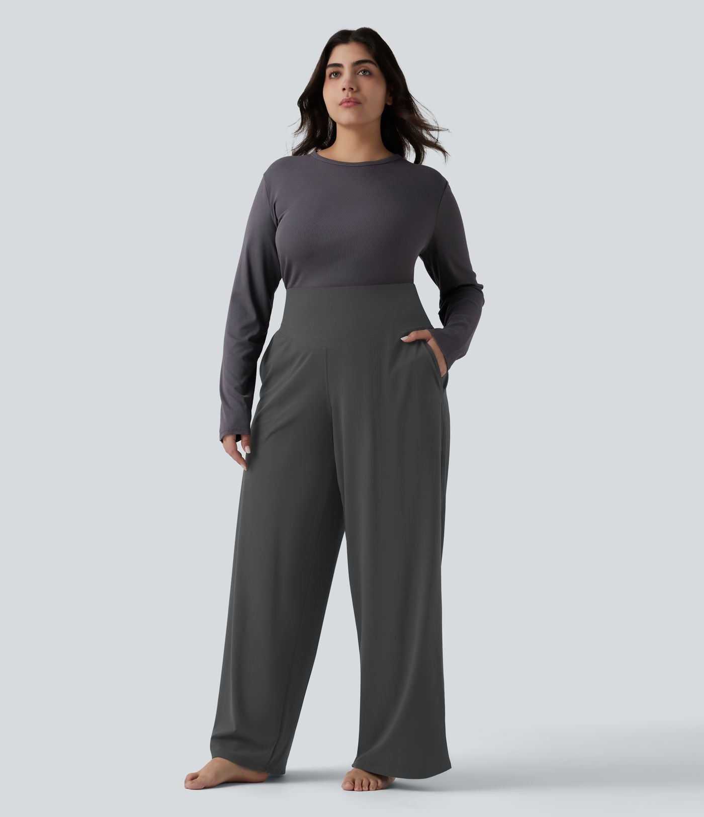 Pantalon de yoga grande taille jambes droites taille haute gainant Halara UltraSculpt™ avec poches