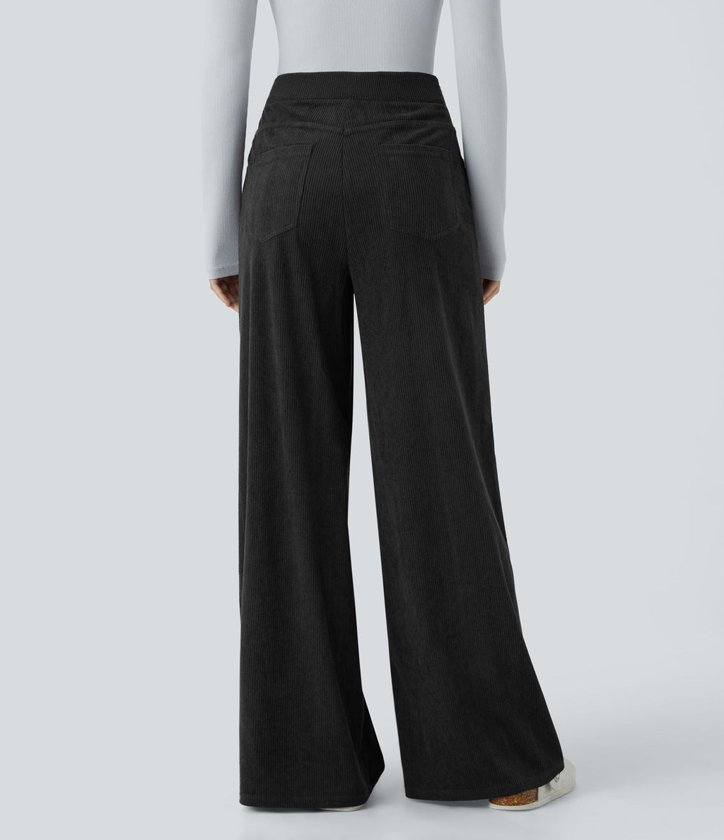 Pantalon velours côtelé tailleur et large Halara Flex™, taille haute, avec poches