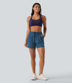 Short de yoga plissé taille haute élastique 12,5 cm avec cordon de serrage et poches